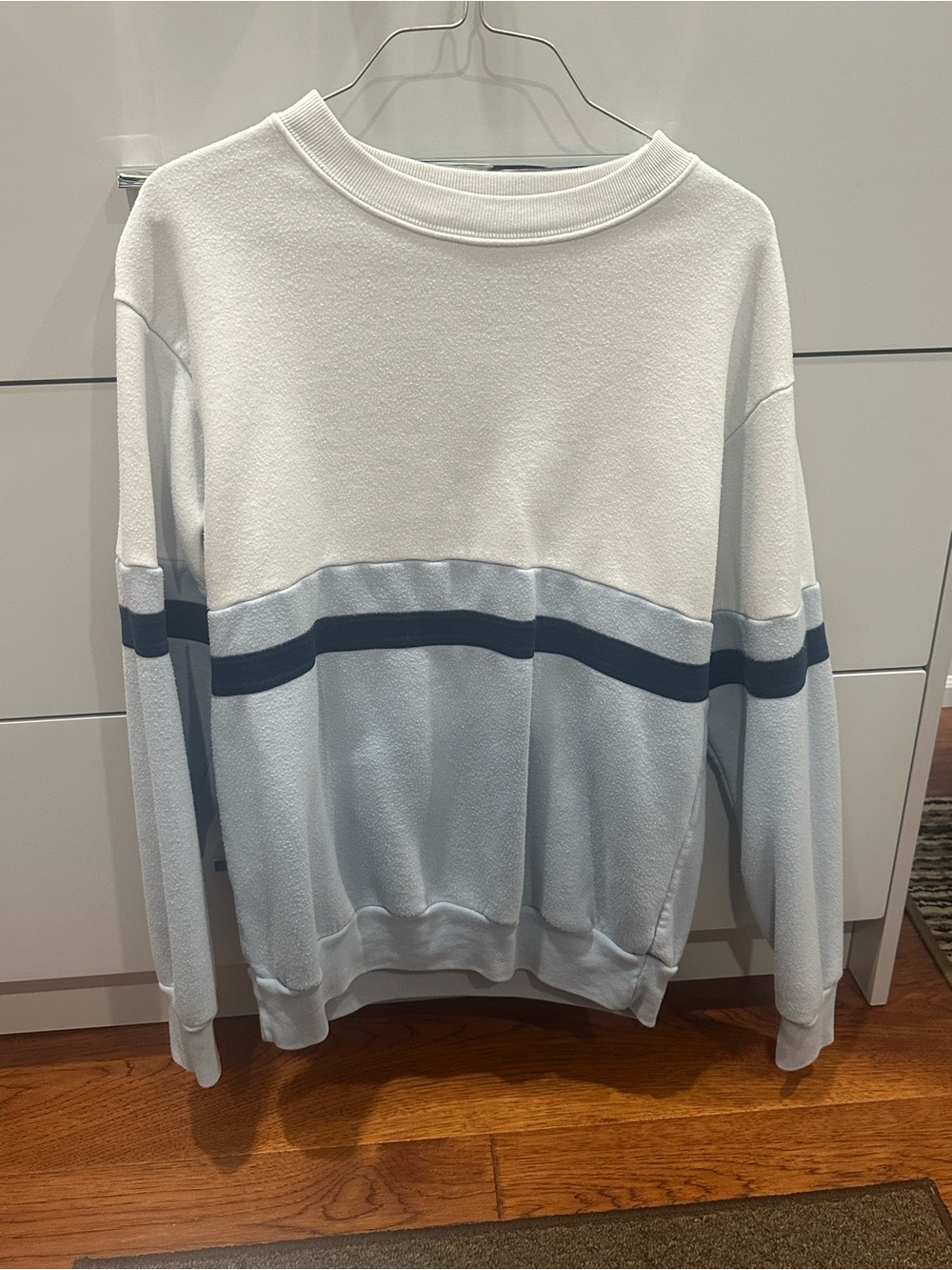 Brandy Melville Two-Tone Crewneck Sweater - White, Light Blue & Navy Stripe
